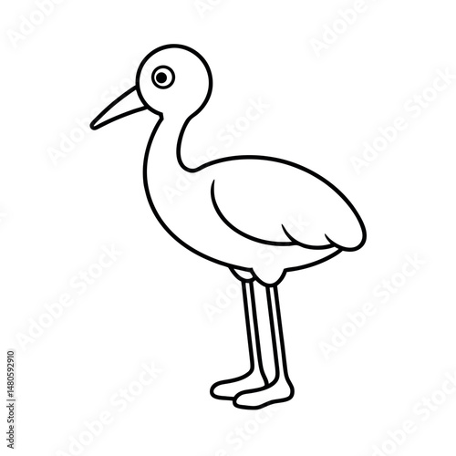 Outline Line Art Vector of Baby Saddle Billed Stork