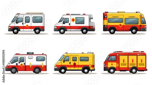 Professional Collection of Ambulance Cartoon Vector Illustrations for Medical Use