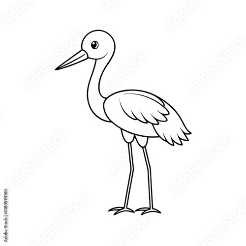 Baby Saddle Billed Stork Outline Vector With White Line