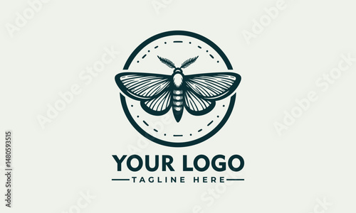 Symmetrical moth illustration with detailed wings enclosed in minimal circular frame. Nature concept
