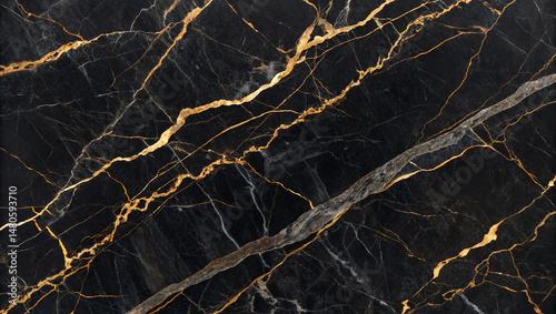 Black marble with gold and brown veining close-up