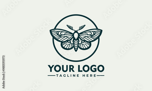 Symmetrical moth illustration with detailed wings enclosed in minimal circular frame. Nature concept
