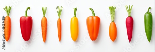 Wallpaper Mural Vibrant Vegetable Lineup - A colorful arrangement of fresh carrots, peppers, and radish showcasing health, variety, and vibrant hues. Symbolizing freshness, nutrition, diversity, and natural beauty Torontodigital.ca