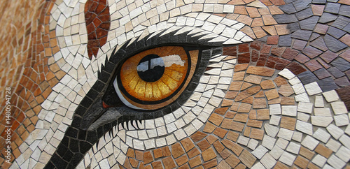 Close-up mosaic artwork of animal eye with vibrant colors