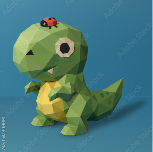 Dinosaur illustration in geometric paper craft style. T-rex illustration in geometric paper craft style