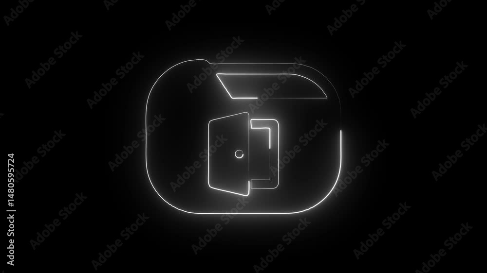 Glowing neon open-door icon isolated on black background. HD Video motion graphic animation Glowing neon open-door icon isolated on black background. HD Video motion graphic animation