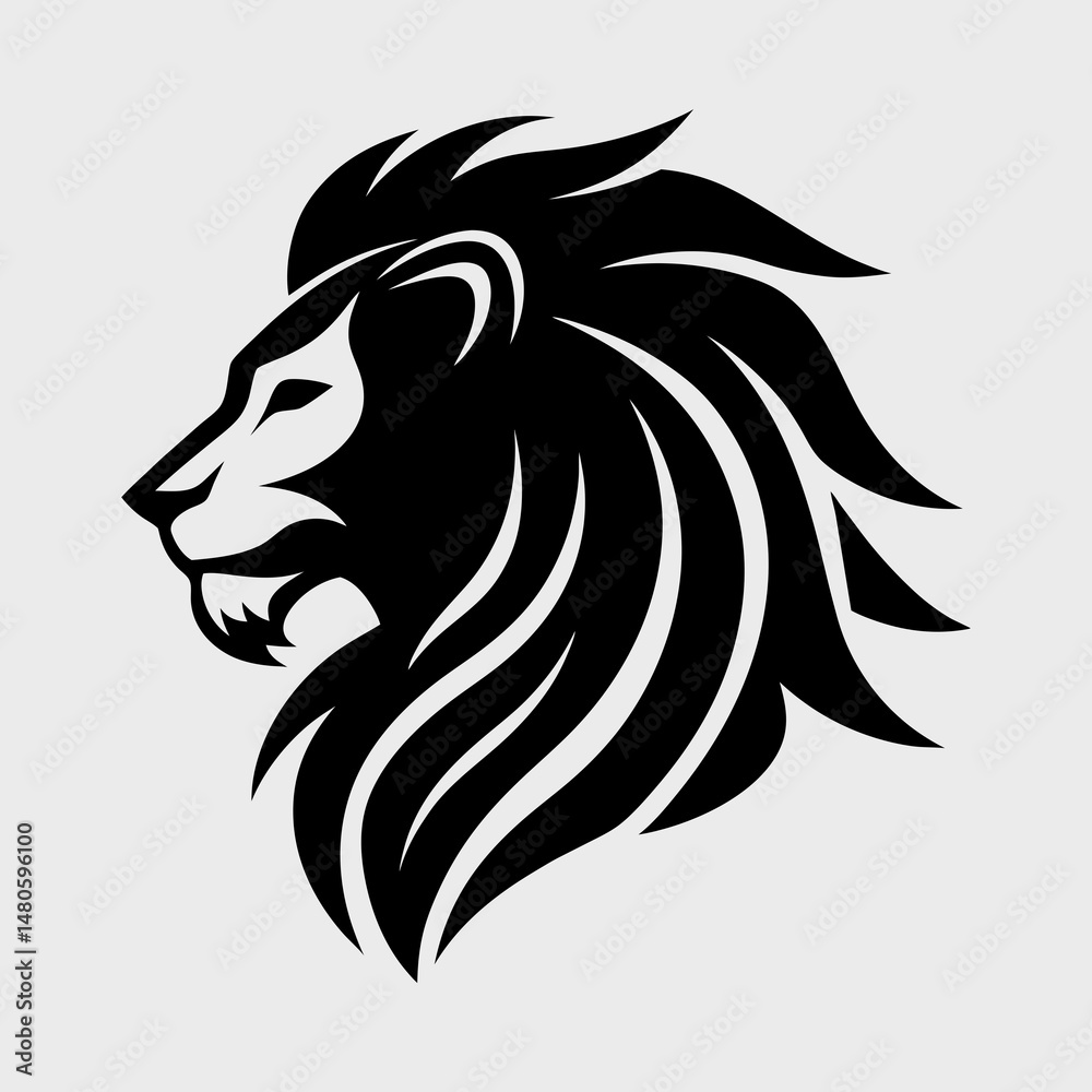 Obraz premium Lion Head Silhouette in Profile View Vector Illustration