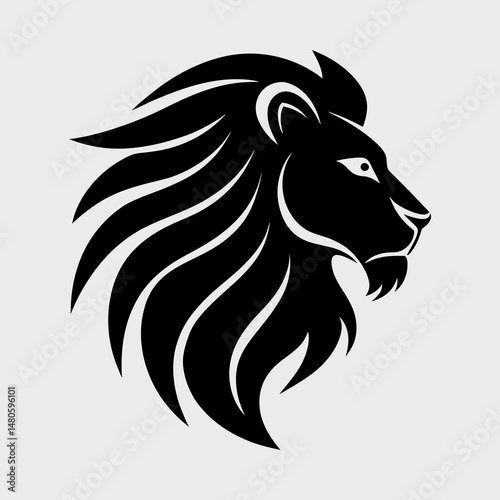 Lion Head Silhouette in Profile View Vector Illustration