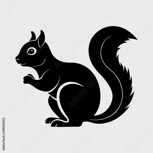 Squirrel Sitting on a Branch Silhouette Vector Illustration