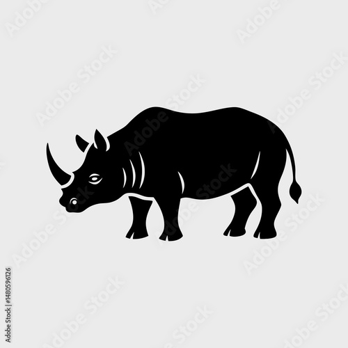 Rhinoceros Standing in Silhouette Style Vector Illustration