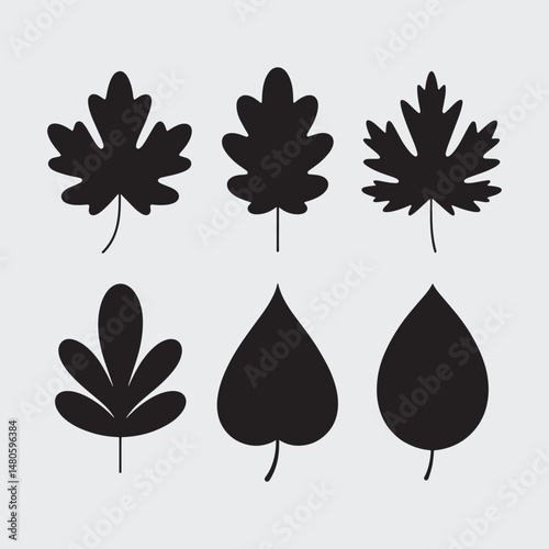 Vector set of decorative leaf silhouettes.