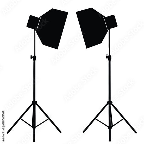 Isolated studio flash equipment with a softbox and stand is ready for professional photo lighting
