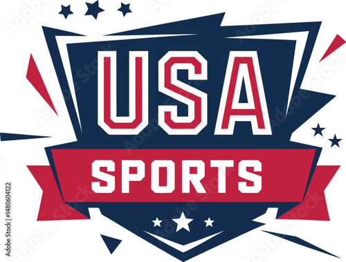 USA Sports Logo Badge Vector| Patriotic American Athletic Shield Design illustration on white background	