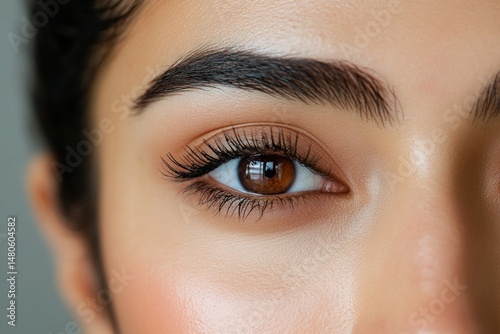 macro photo of henna brow tint developing, natural dyes and skin detail in focus 
