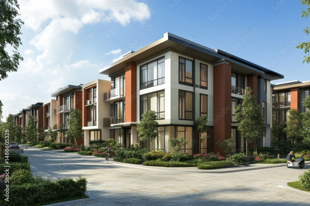 Obraz premium A newly built apartment complex with clean lines and contemporary architecture for a sleek and modern living experience
