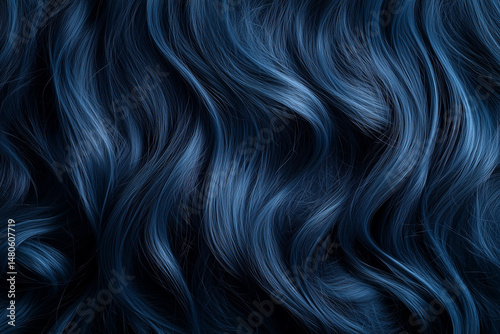 Wavy Blue Hair Texture Background. Close-up of wavy blue hair texture, ideal for design projects needing a vibrant and modern background.