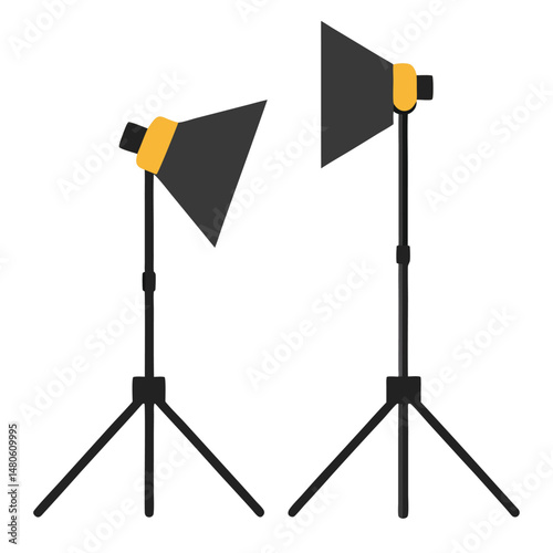 Isolated studio flash light on a white stand is professional photo equipment for photography lighting