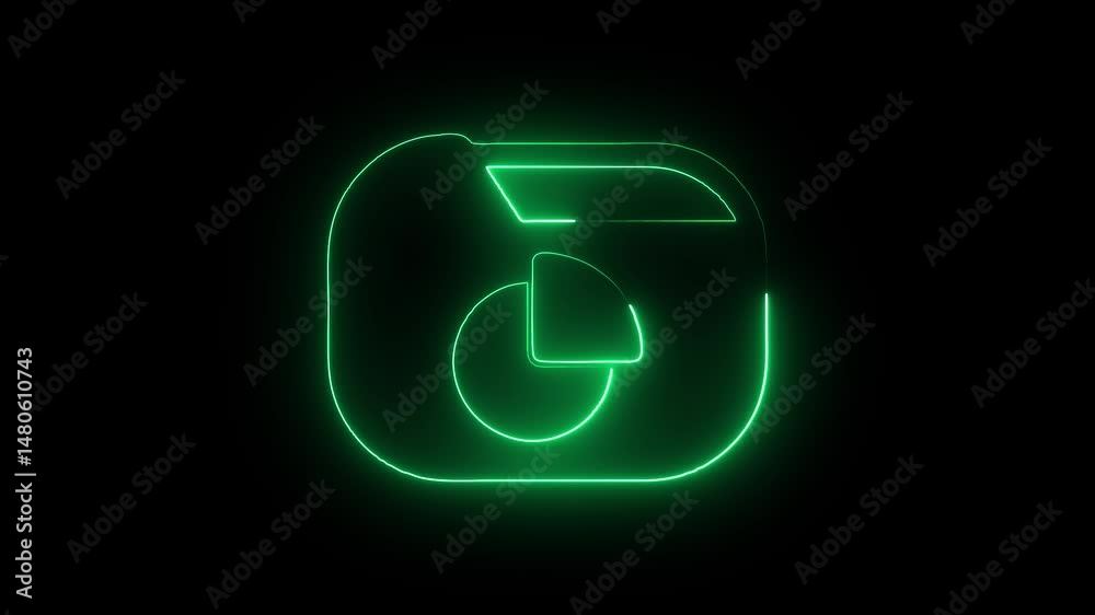 Glowing neon pie chart icon isolated on black background. HD Video motion graphic animation Glowing neon pie chart icon isolated on black background. HD Video motion graphic animation