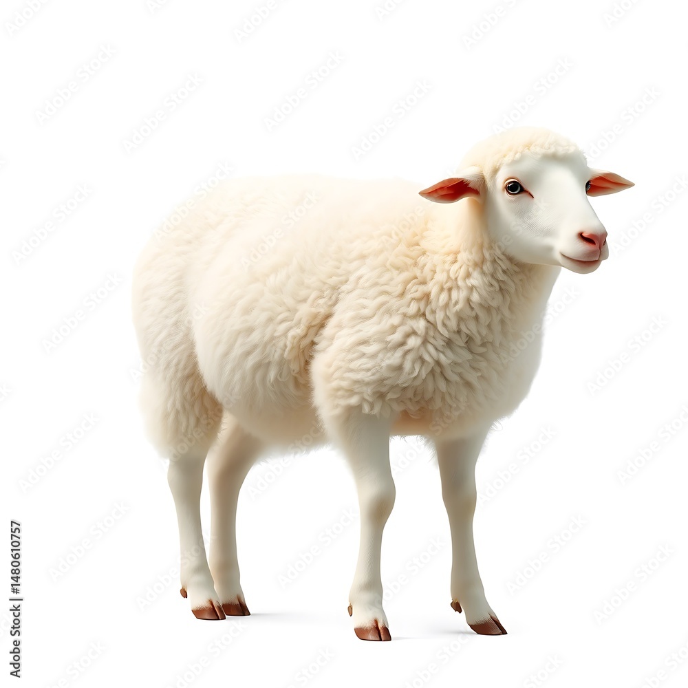 Naklejka premium White fluffy sheep isolated on transparent background.