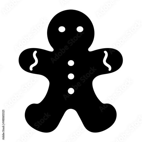 Black silhouette of a gingerbread man with simple decoration and shape