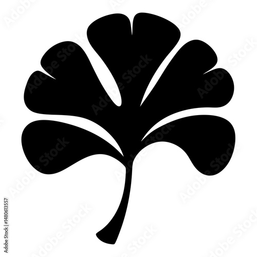 A single symmetrical ginkgo biloba leaf in black on a white background
