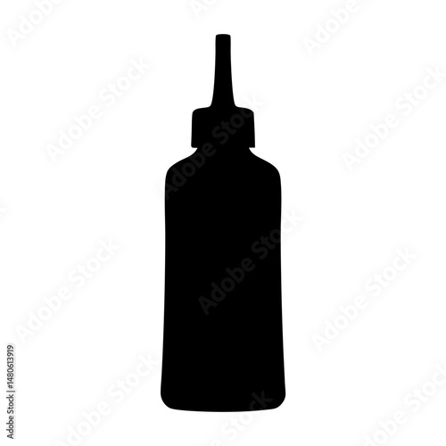Black silhouette illustration of a bottle with a dispensing nozzle and lid
