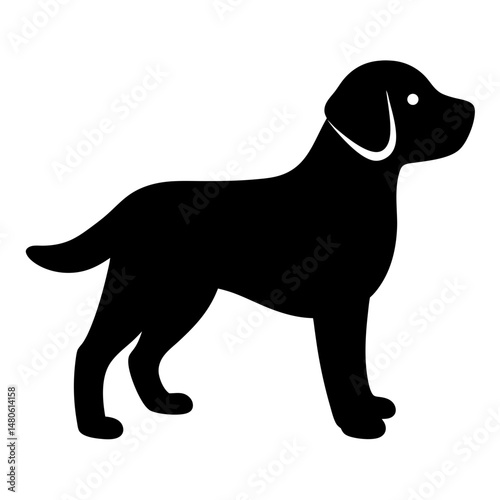 Stylized black silhouette of a dog standing on a white background