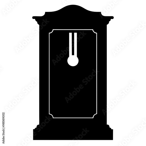 Silhouette of a decorative grandfather clock with pendulum on a white background