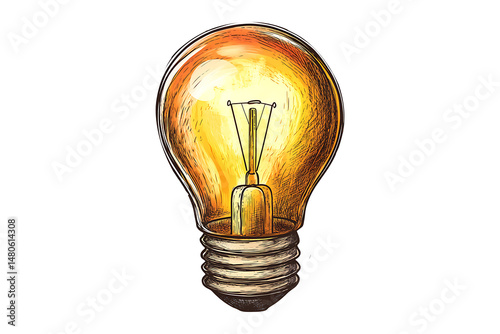 Hand-drawn bulb cartoon isolated on transparent background
