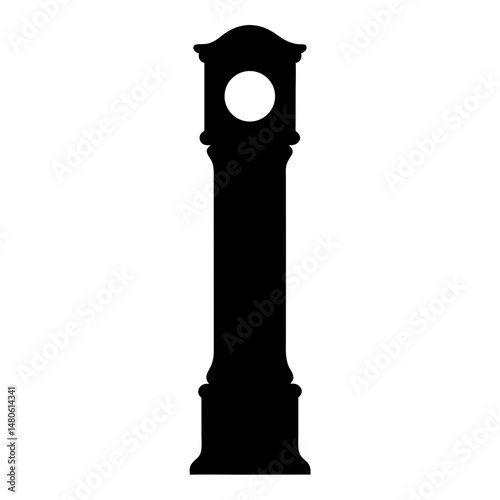 Grandfather clock silhouette standing tall in black on a white background