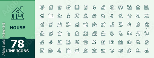 House icon set. Perfect for logos and infographic. Pictograms of property, building, mortgage, estate. Vector illustration. Pixel perfect. Home minimalist editable vector stroke.