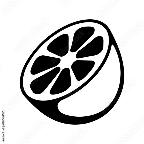 Simple minimalistic black and white graphic of a halved citrus fruit