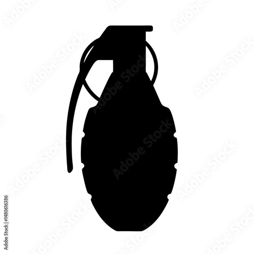 Silhouette of a Hand Grenade Against a White Background Illustrating Danger