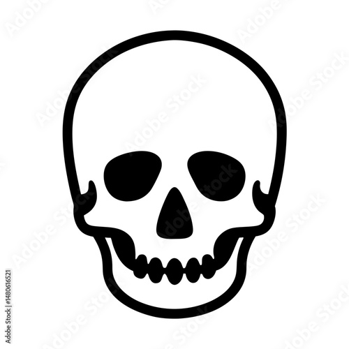 Bold black outline of a human skull on a white background