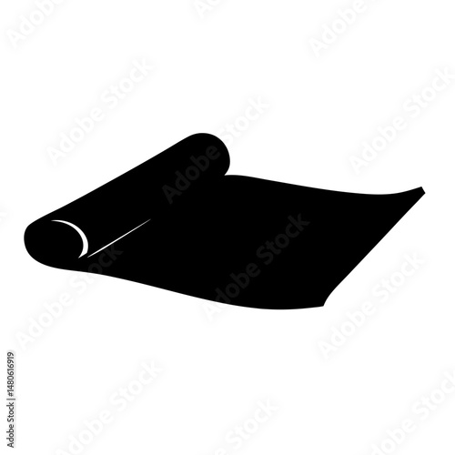 Stylized black and white image of a rolled up sheet or tarp