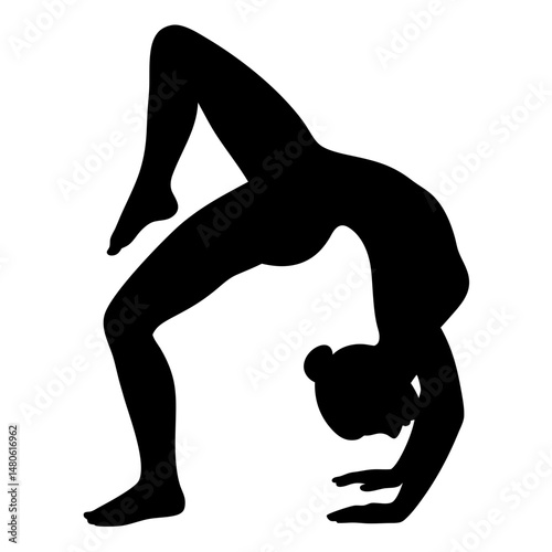 Silhouette of a female figure in a challenging yoga wheel pose