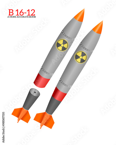 Creative abstract military war weapon technology concept: group of heavy nuclear missiles isolated on white background
