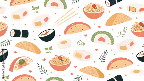 Seamless vector pattern featuring a diverse array of culinary designs and food illustrations.