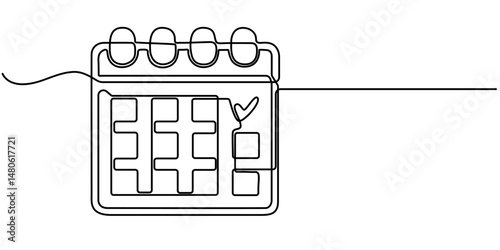 Calendar continuous line drawn. Time planer linear symbol. Reminder empty template. Vector illustration isolated on white, Single one line drawing Standing Calendar icon. Planning and scheduling. 