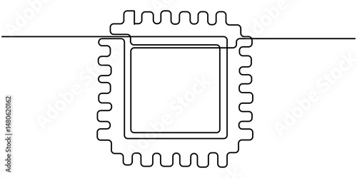 CPU continuous one line drawing, Playful Line Illustration for Central Processing Unit, CPU Processing Speed Flat Line Icon Illustration,            Processor Line icon.                          