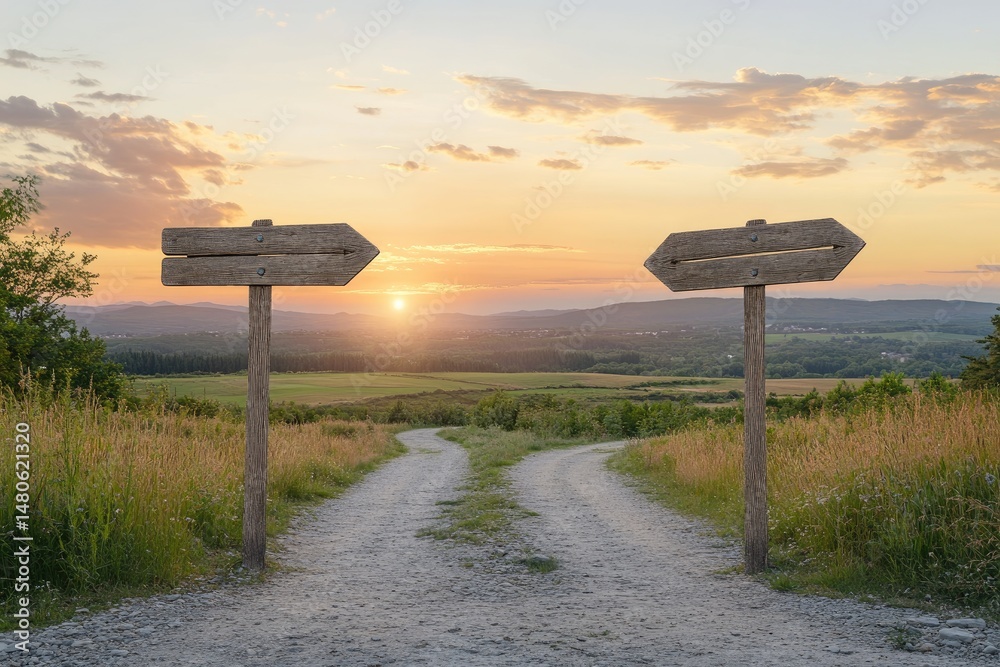 Wooden signposts at a path Wooden signposts at a path