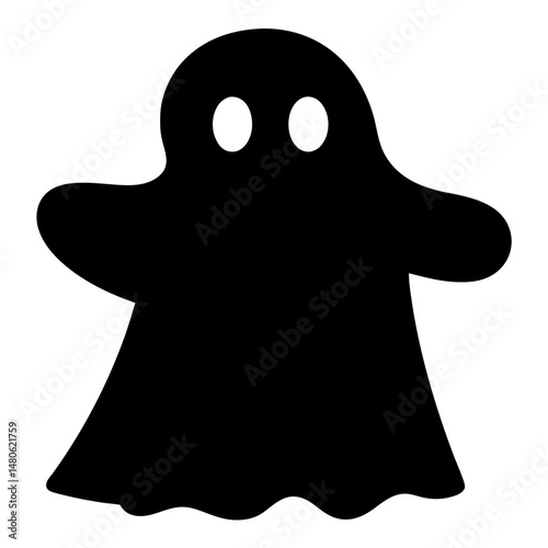 Stylized Halloween ghost silhouette with simple round eyes and flowing design