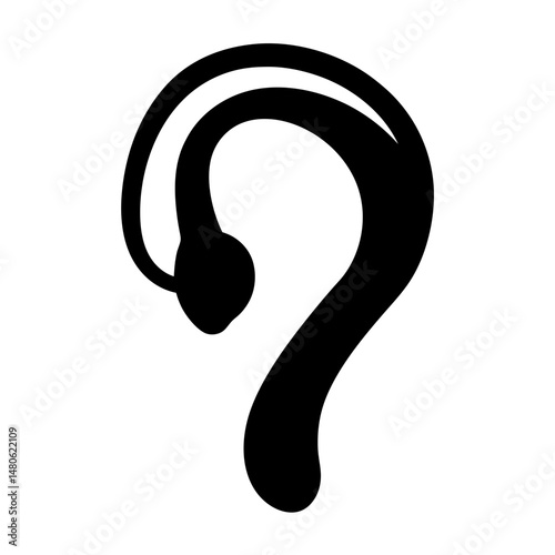 Black Curved Design Resembling a Bluetooth Headset on a White Background