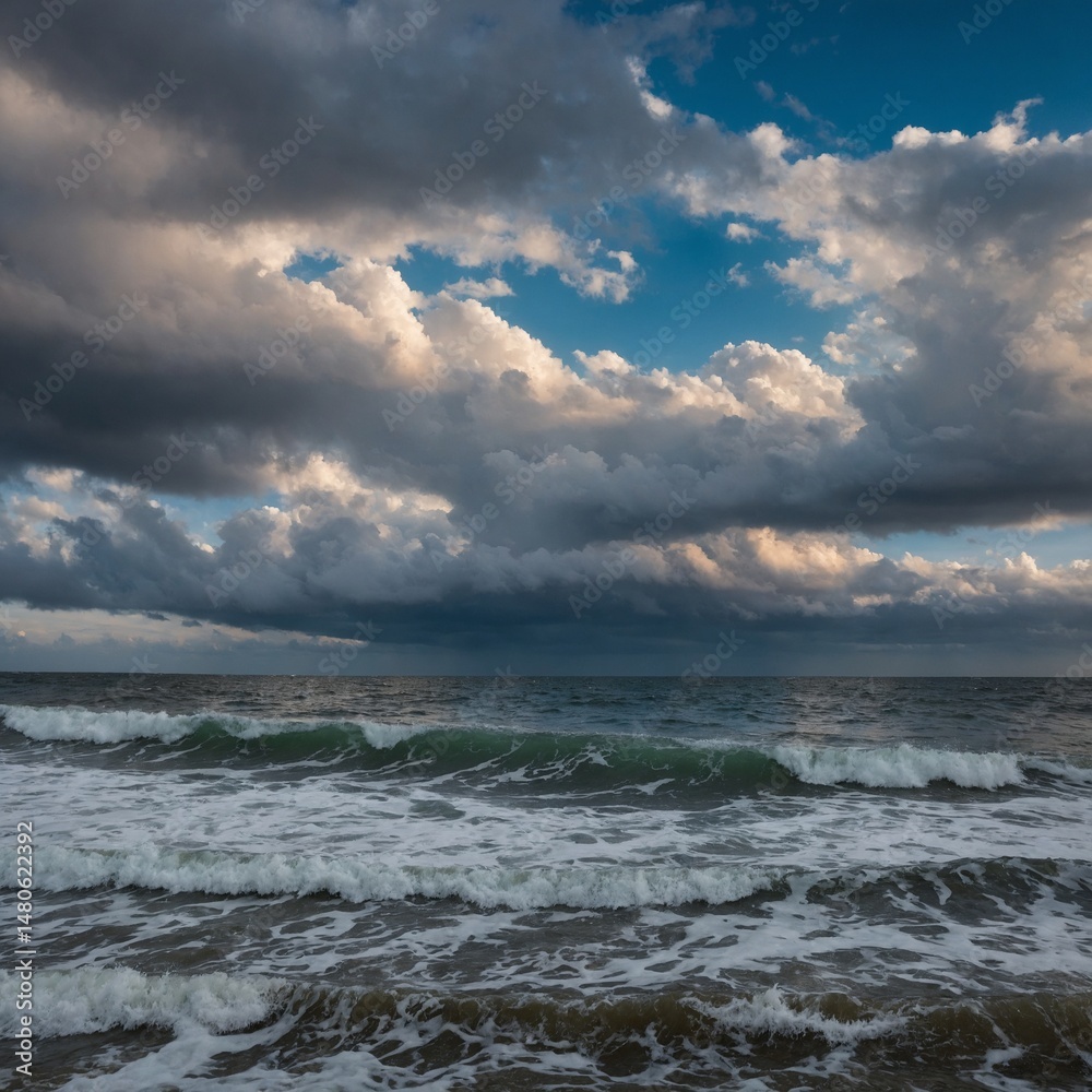 Seascape Panorama with Whisper-Like Clouds. Seascape Panorama with Whisper-Like Clouds.