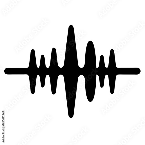 Silhouette of a sound wave visualization with a black graphic on white