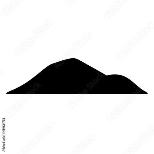 Stylized mountain range silhouette in solid black on a white background