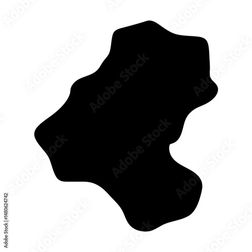 Abstract amorphous black blob shape with undulating edges on white background