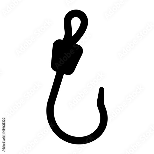 Simple Black and White Fishing Hook Icon with Rounded Design Element