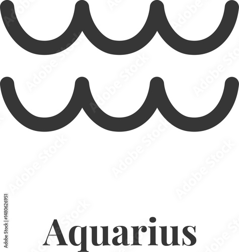 Simple, elegant Aquarius zodiac sign glyph with waves representing the water bearer, isolated on white background, perfect for astrological or esoteric designs
