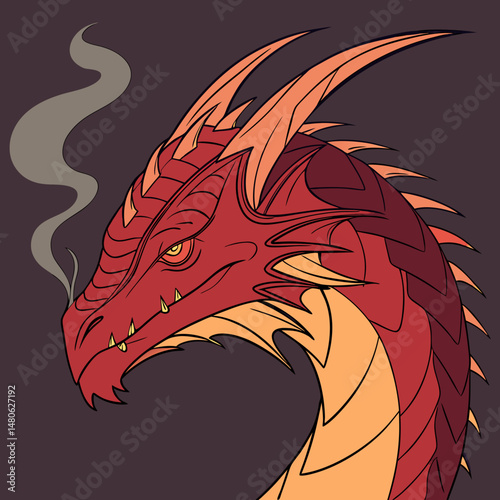 Infernal dragon head with lava textures and smoke details